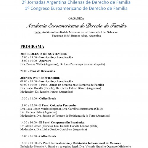 Programa del 1º Congreso Euroamericano de Derecho de Familia