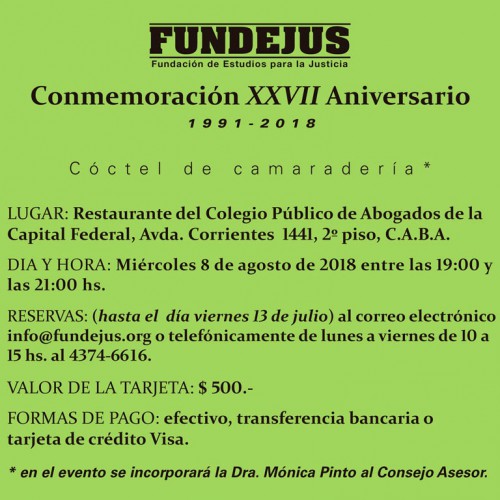 «Conmemoración XXVII Aniversario de Fundejus». 1991-2018