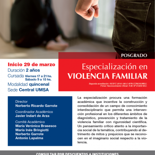 Especialización en VIOLENCIA FAMILIAR – Inicio 29 de marzo – UMSA