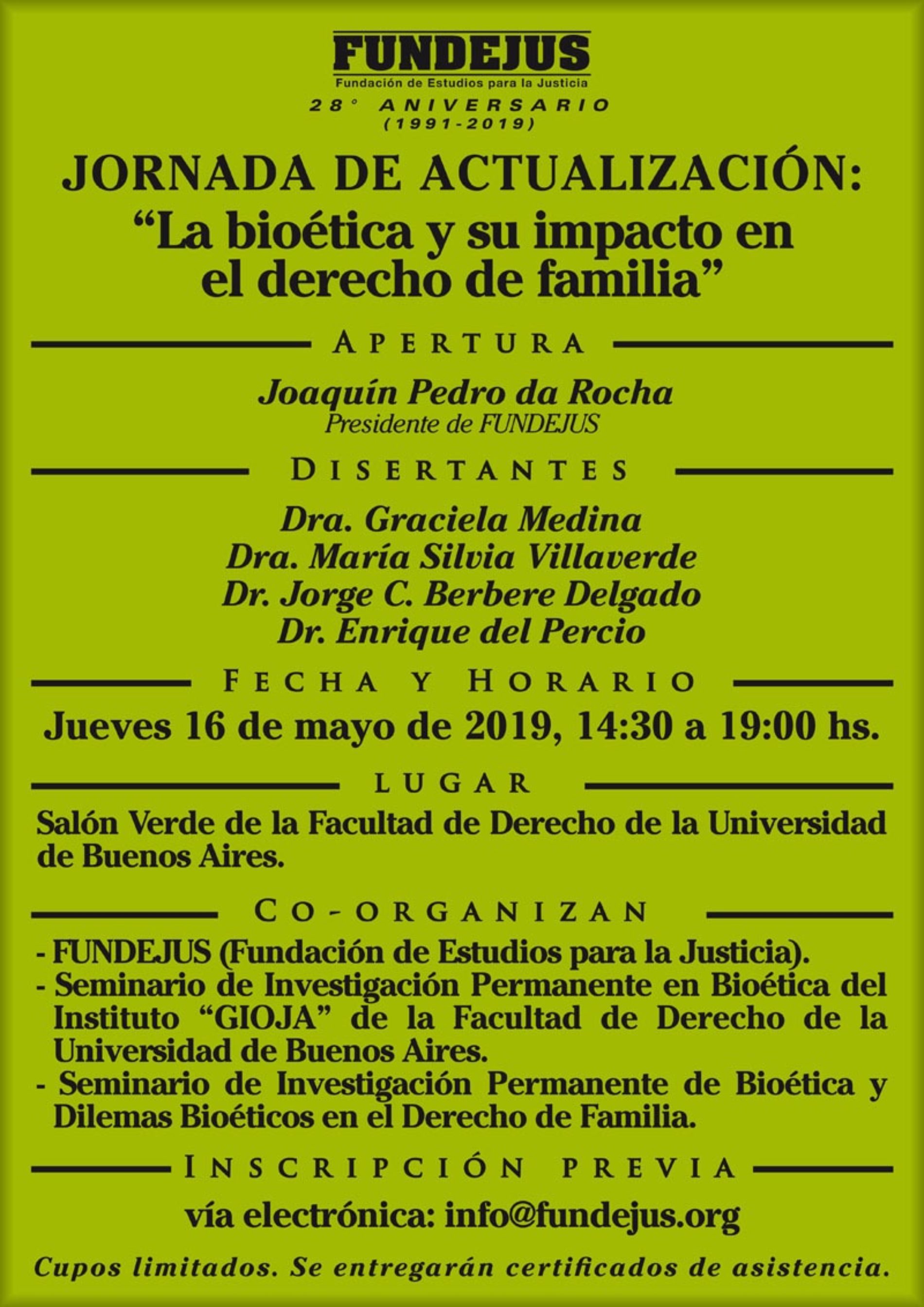 JORNADA DE ACTUALIZACIÓN: «La bioética y su impacto en el derecho de familia».