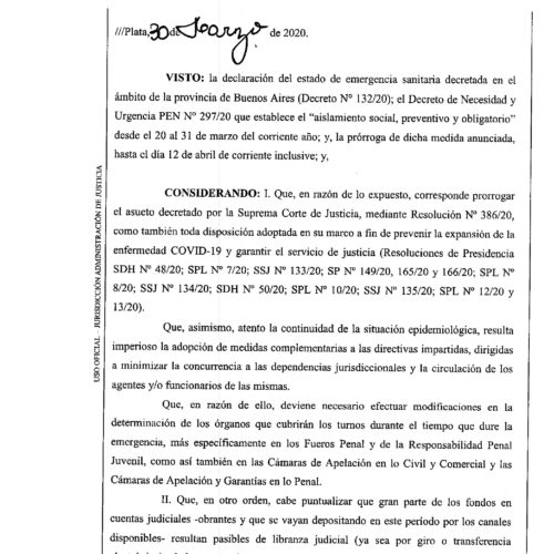 Resolución Nº 14/20 – Suprema Corte de Justicia de la Provincia de Buenos Aires.