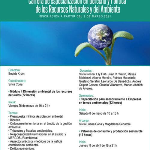 Carrera de especialización en Derecho y Política de los Recursos Naturales y del Ambiente.