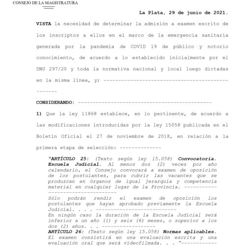 Resolución N° 2675/21 – Consejo de la Magistratura de la Provincia de Buenos Aires.