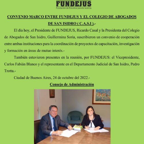 Firma de Convenio Marco entre FUNDEJUS y el Colegio de Abogados de San Isidro