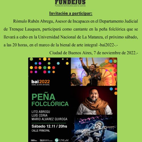 Peña folclórica en UNLaM – Participación de Rómulo Rubén Abregu (Asesor de Incapaces de Trenque Lauquen).