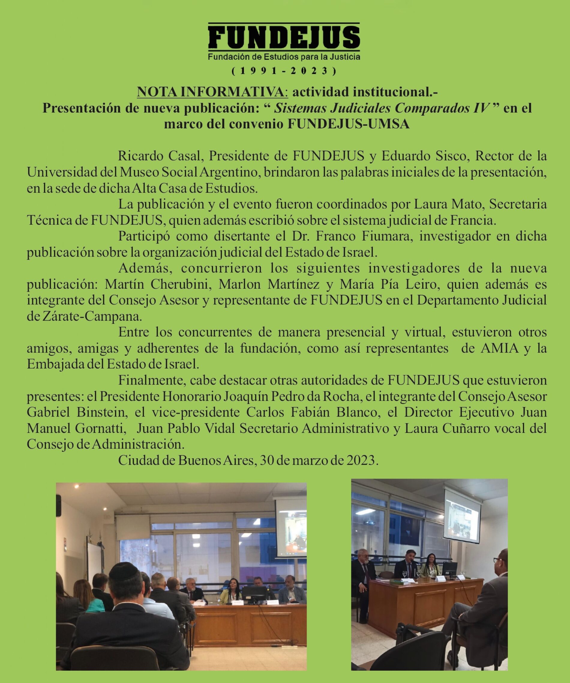 ” Jornadas Nacionales sobre Transformaciones en la Justicia “: presentación del Cuaderno nº 13