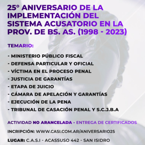 FUNDEJUS invita: Jornadas «25º Aniversario de la implementación del sistema acusatorio en la provincia de Buenos Aires». (1998-2023)