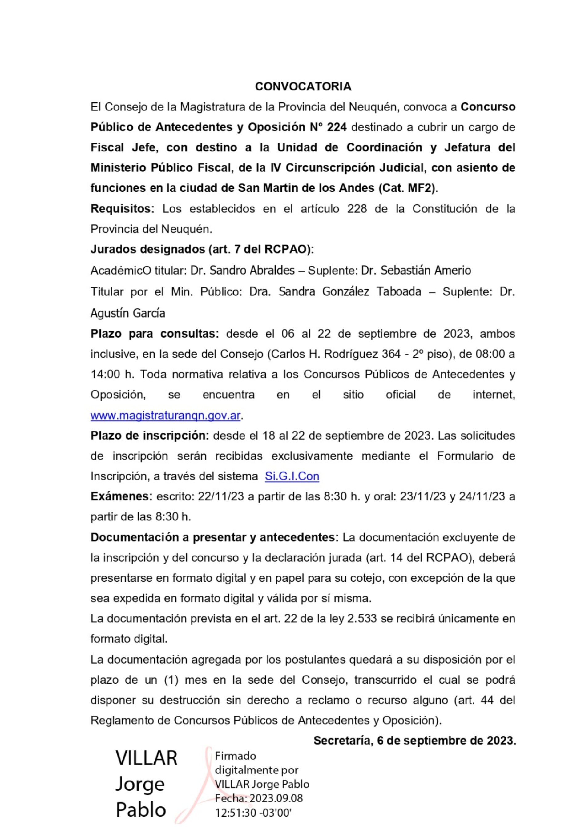 Fundejus difunde: Convocatoria a cubrir vacantes – Consejo de la Magistratura de la Provincia de Neuquén.