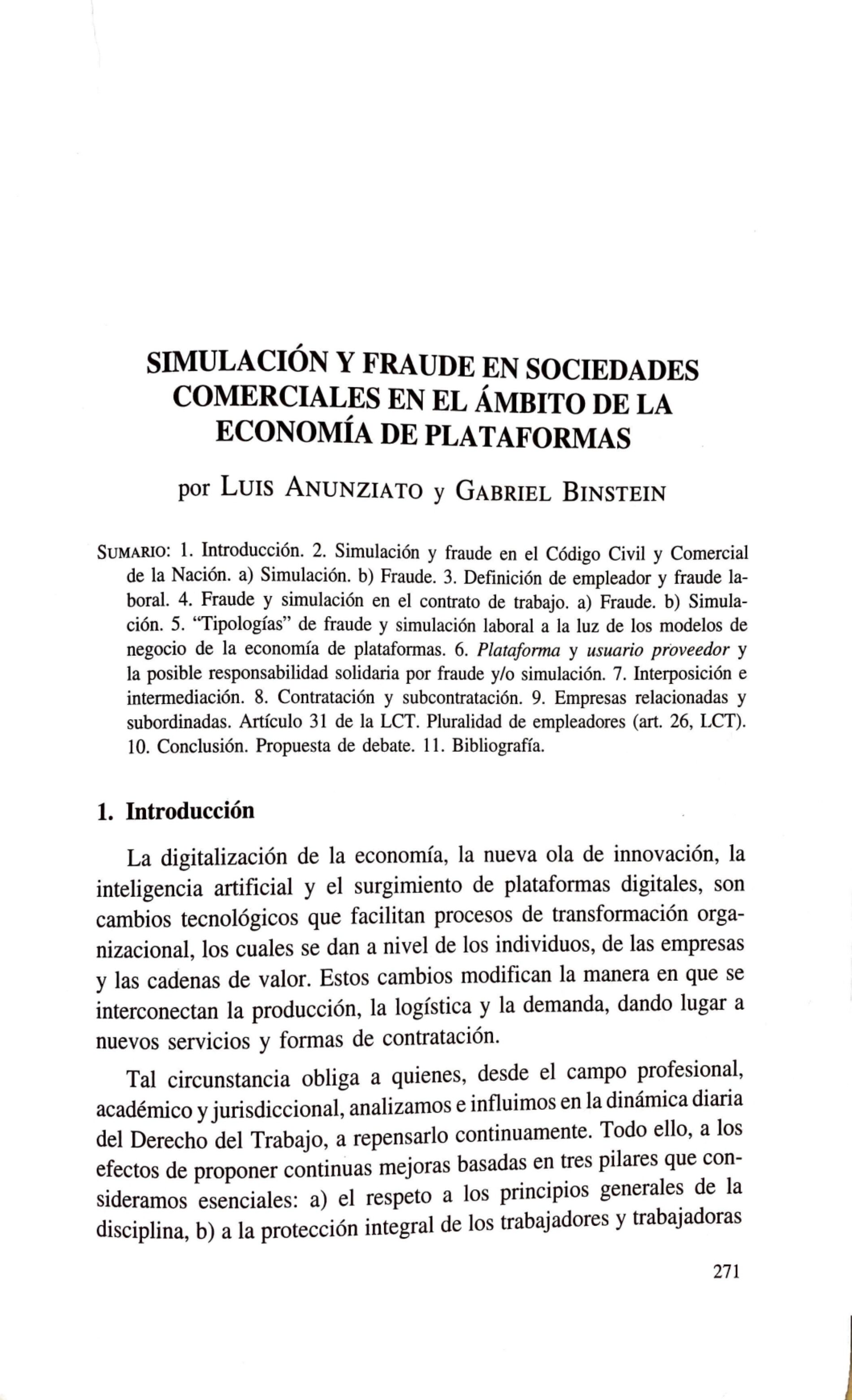 FUNDEJUS difunde: «Simulación y Fraude en Sociedades Comerciales en el ámbito de la economia de plataformas» por Gabriel Binstein y Luis Anunziato.
