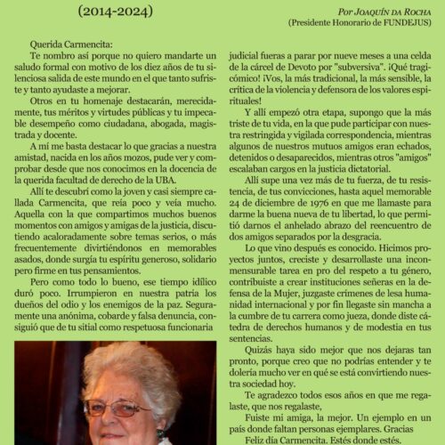 FUNDEJUS difunde: “Recordamos a Carmen María Argibay: a 10 años de su fallecimiento. (2014-2024)”