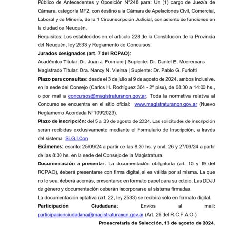 FUNDEJUS difunde: “Convocatoria del Concurso Nº 248 ( Reapertura )”