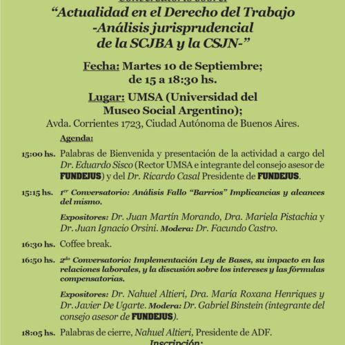 FUNDEJUS difunde: Conversatorio “Actualidad en el Derecho del Trabajo -Análisis jurisprudencial de la SCJBA y la CSJN-”