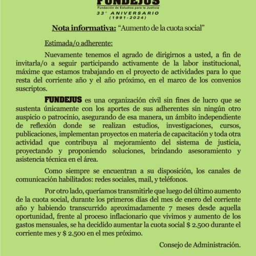 FUNDEJUS difunde: “Aumento de la cuota social”