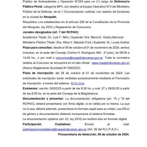 FUNDEJUS difunde: Convocatoria del Concurso Nº 254