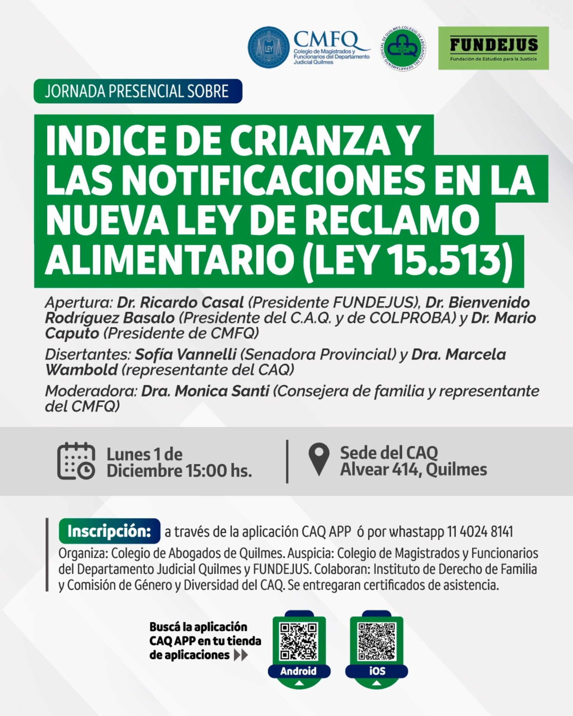 Jornada presencial sobre: Indice de crianza y las notificaciones en la nueva ley de reclamo alimentario (Ley 15.513)