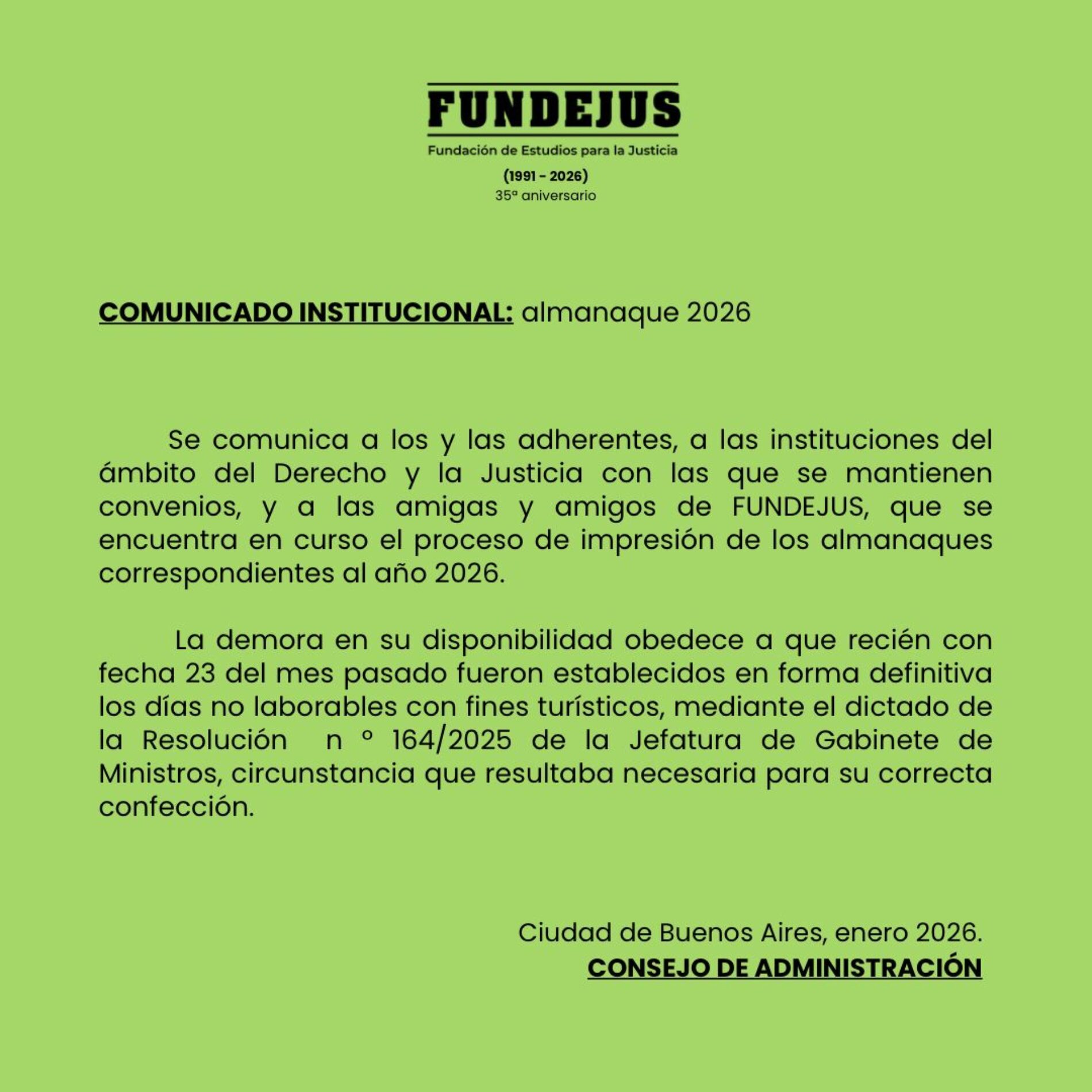 Comunicado Institucional: “Almanaque 2026”