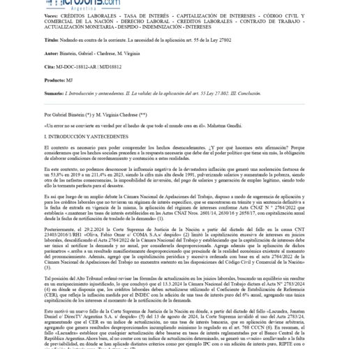 Nadando en contra de la corriente. La necesidad de la aplicación art. 55 de la Ley 27802