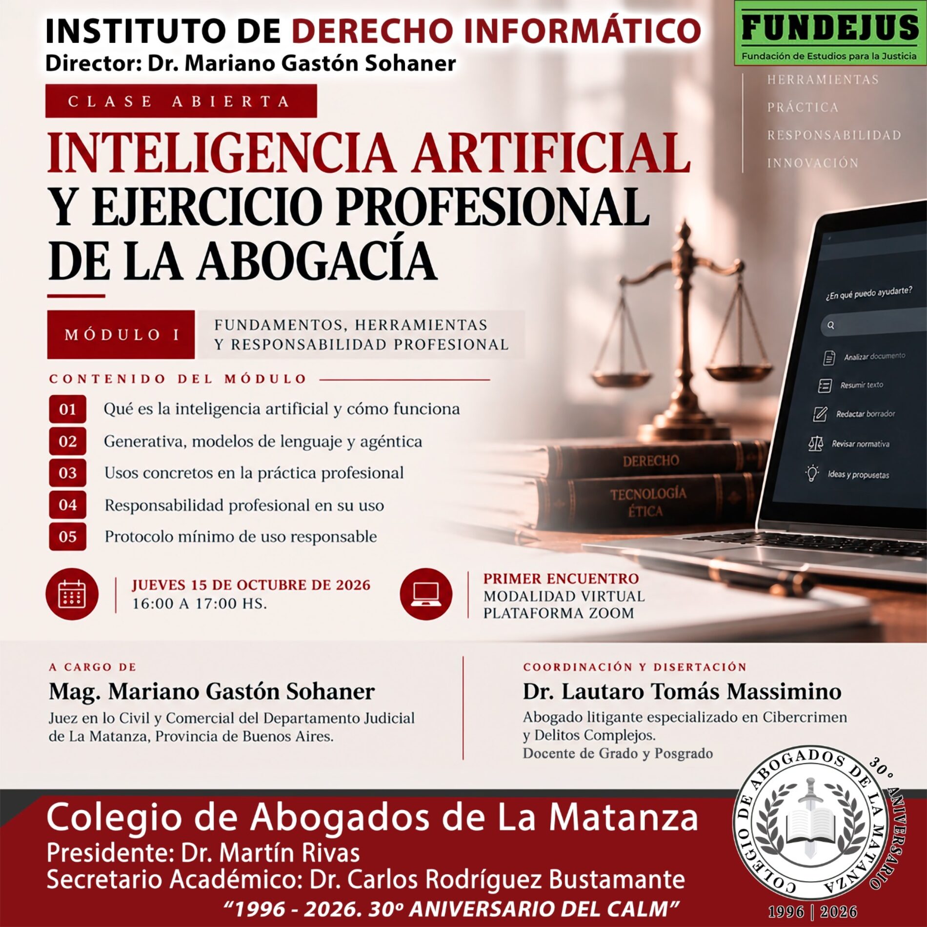 Clase abierta: inteligencia artificial y ejercicio profesional de la abogacía.