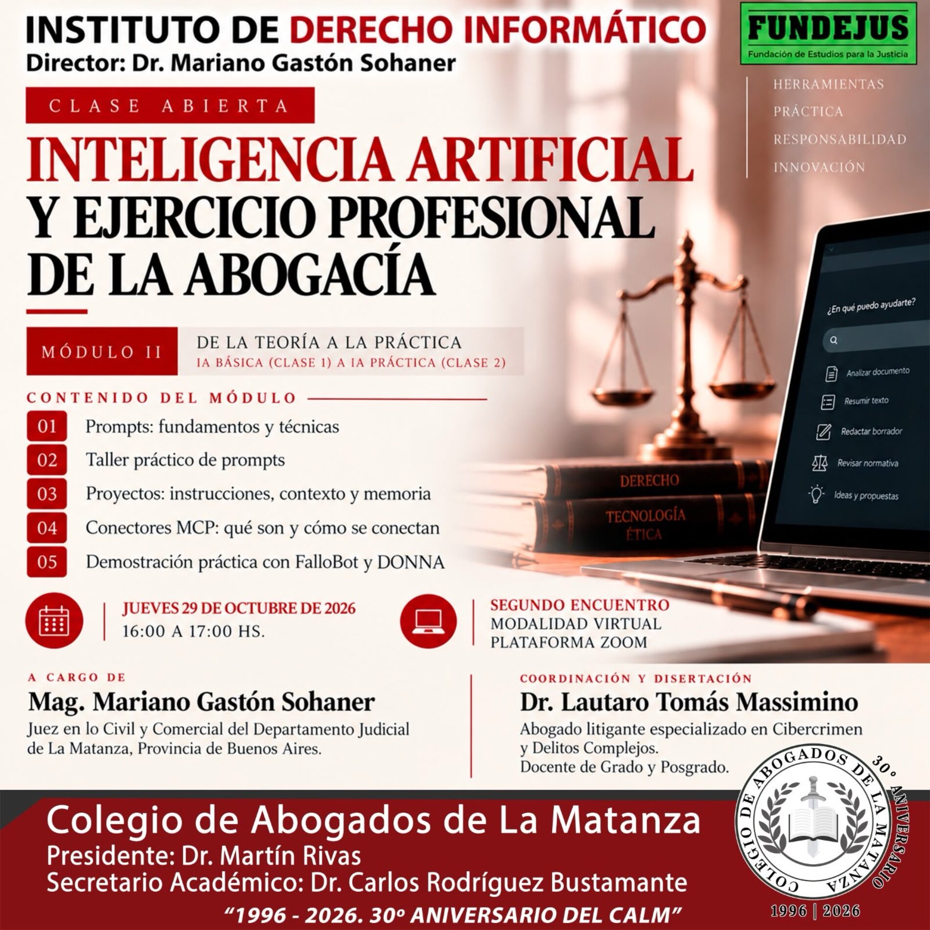 Clase abierta: inteligencia artificial y ejercicio profesional de la abogacía.